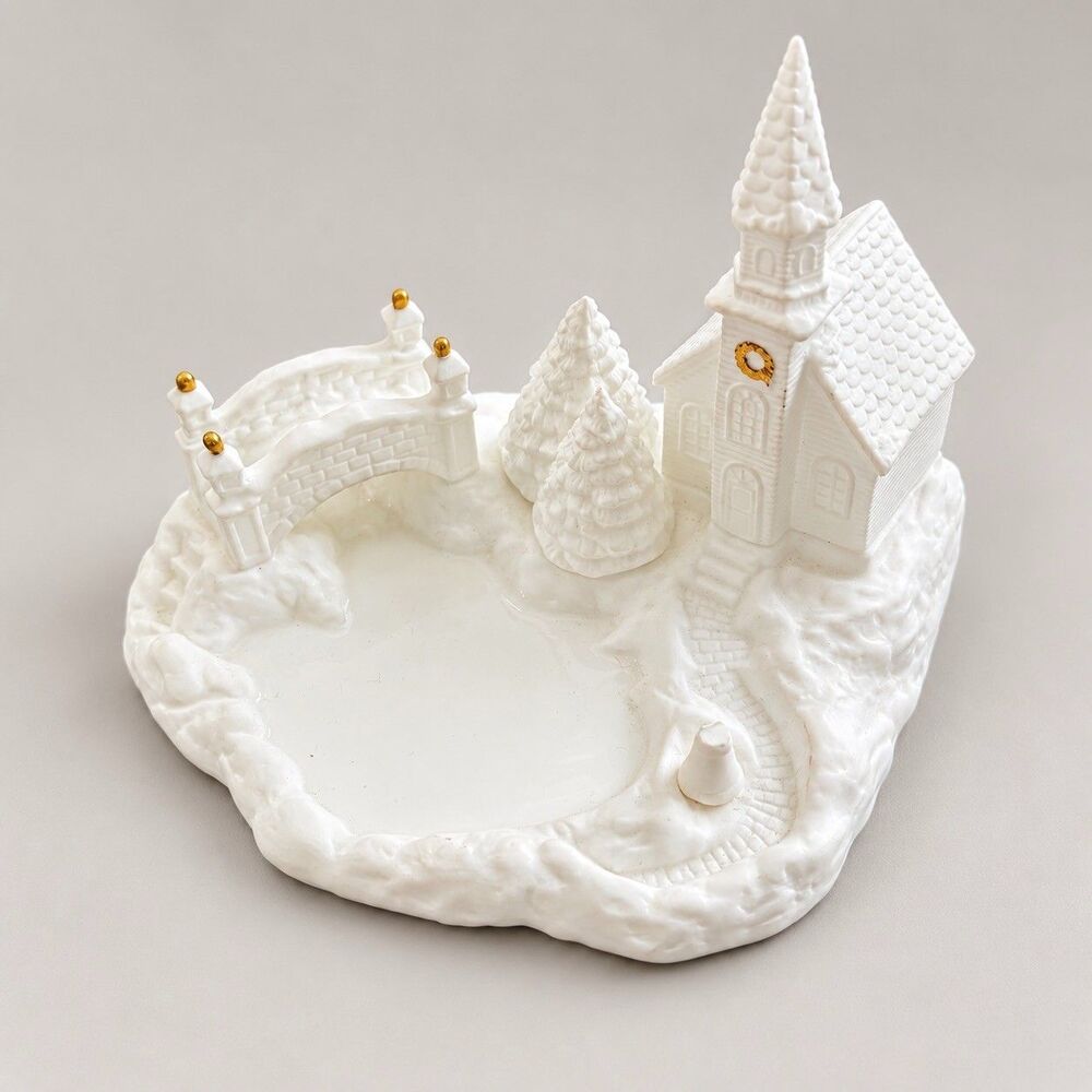Vintage Lenox Skater’s Pond 1993 Bone China Christmas Village Church White Decor